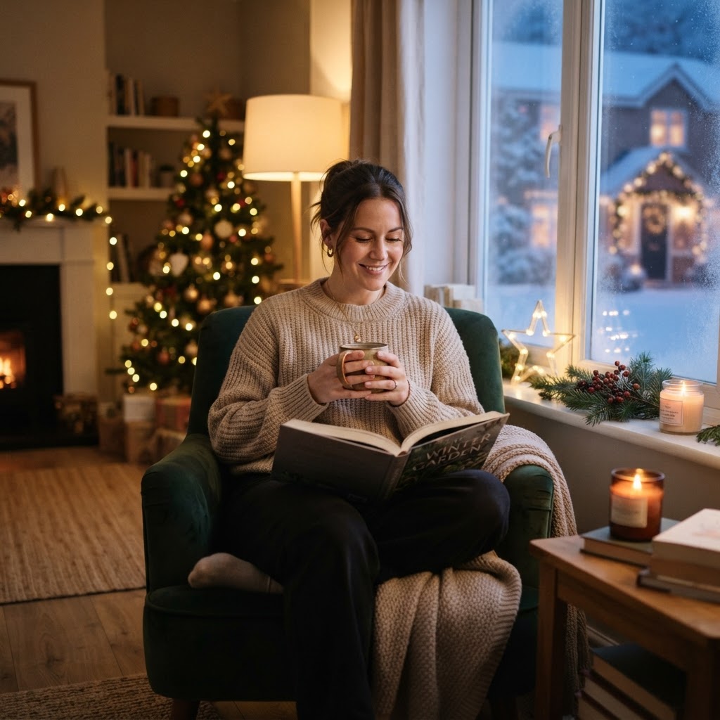 Adulte portant une cape chauffante de Noël douce et enveloppante
